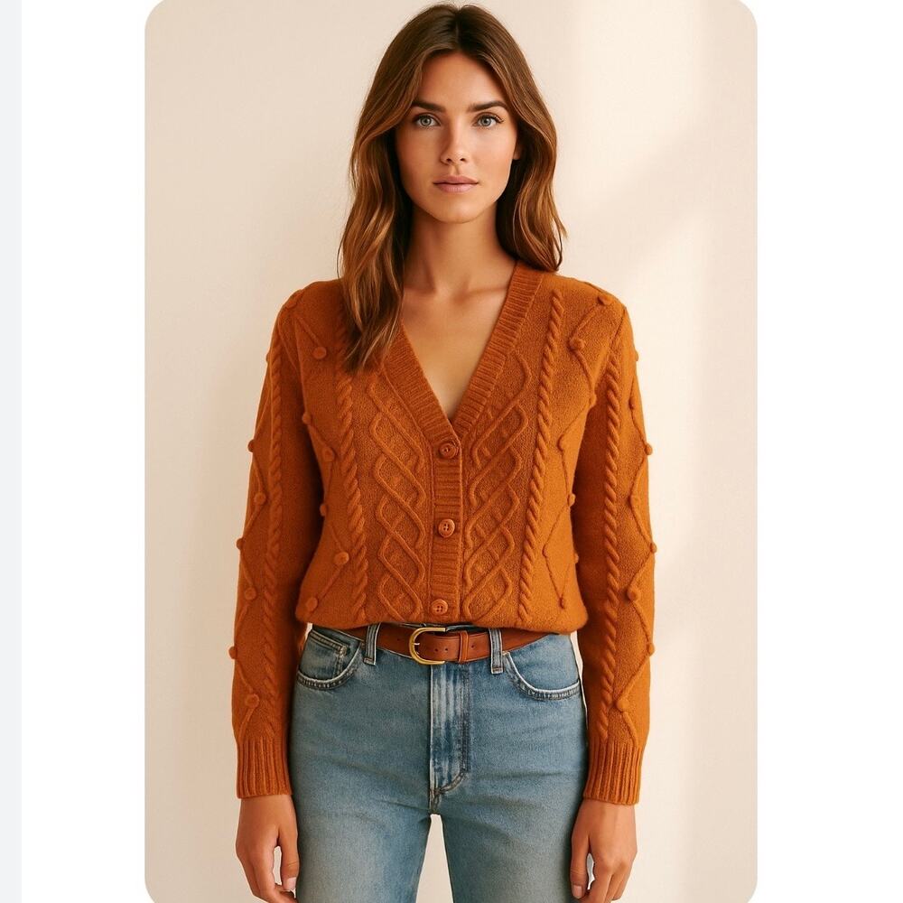 For Love & Lemons Florentina Button Down Cardigan in Ginger Small
